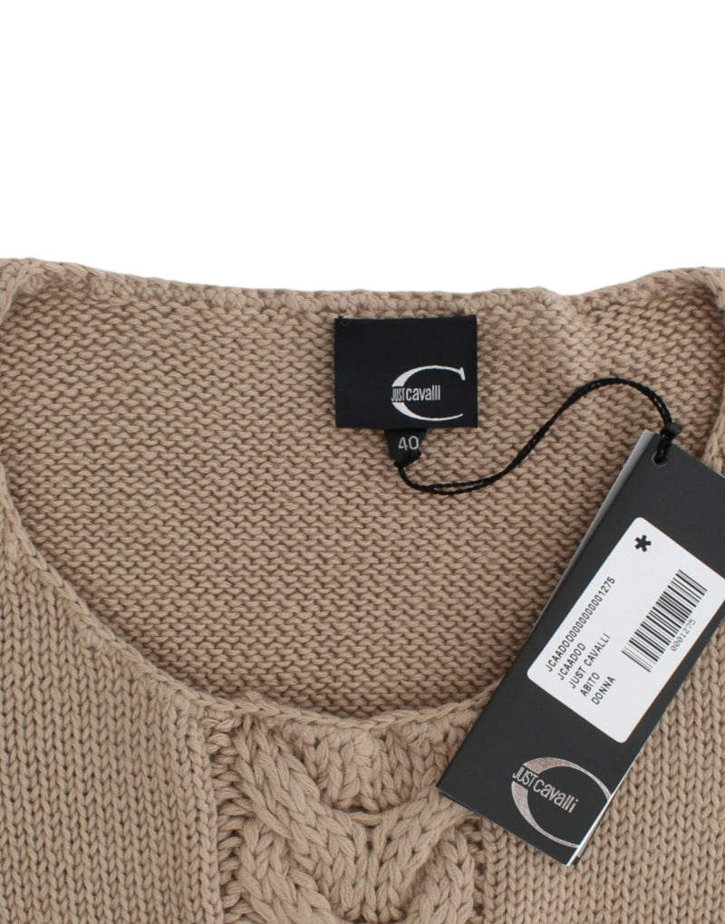 Elegant Beige Knitted Crew Neck Sweater Cavalli