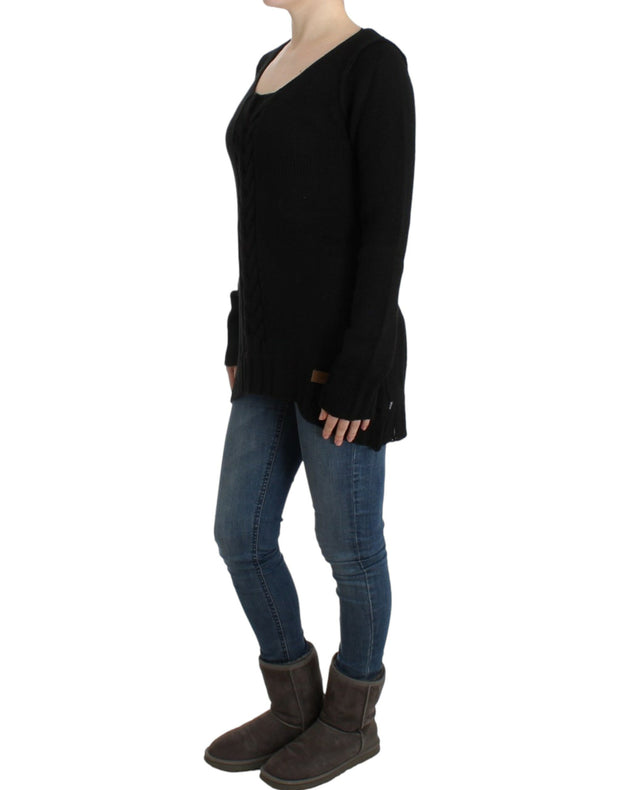 Alluring Black Knitted Crew Neck Sweater Cavalli