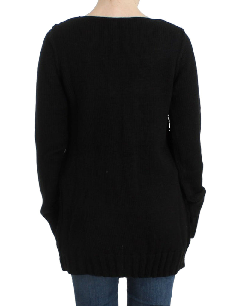 Alluring Black Knitted Crew Neck Sweater Cavalli