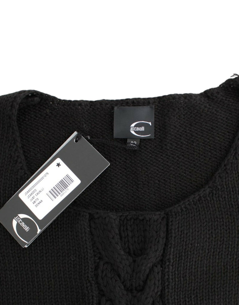 Alluring Black Knitted Crew Neck Sweater Cavalli