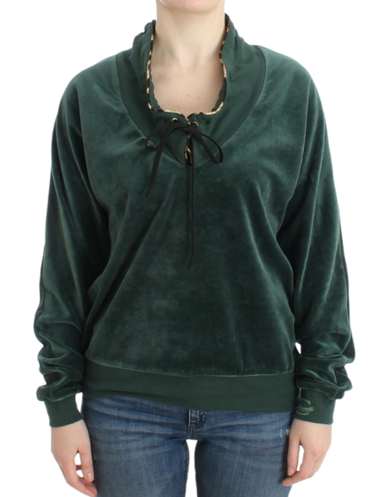 Elegant Green Mock Sweater with Rhinestone Detail Cavalli