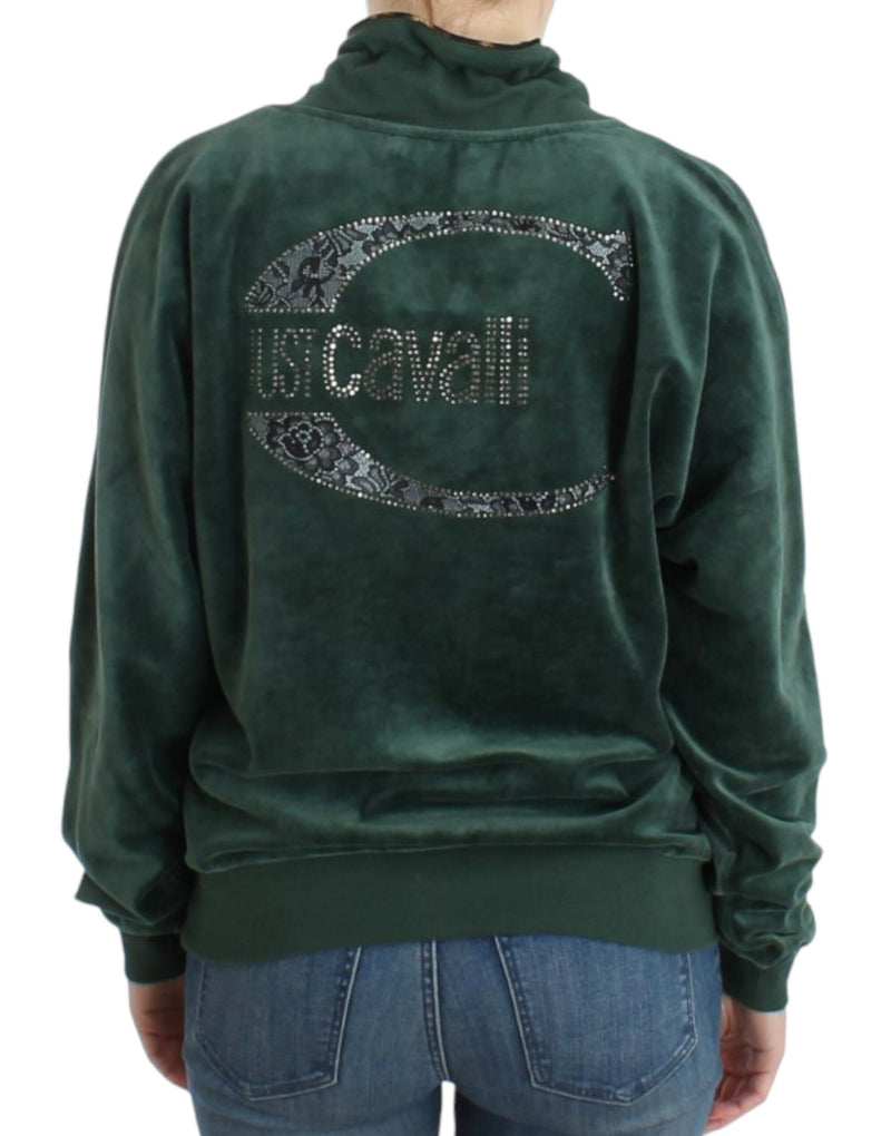 Elegant Green Mock Sweater with Rhinestone Detail Cavalli