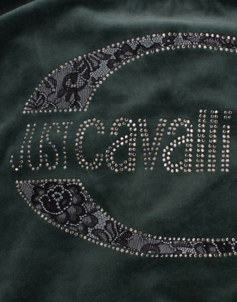 Elegant Green Mock Sweater with Rhinestone Detail Cavalli