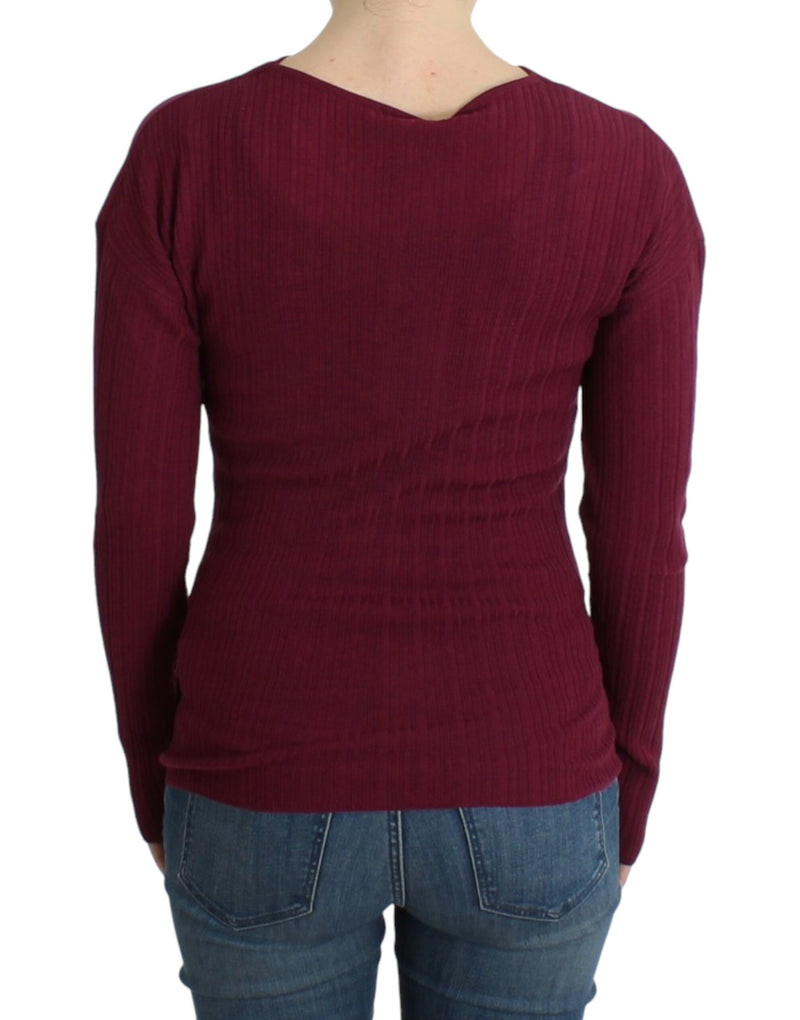 Elegant Purple Keyhole Wool Sweater Cavalli