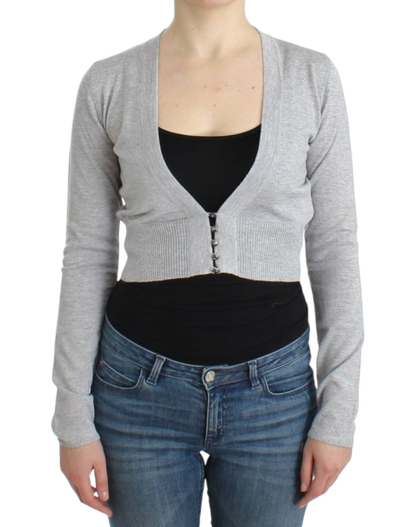 Cropped Virgin Wool Cardigan in Chic Gray Cavalli