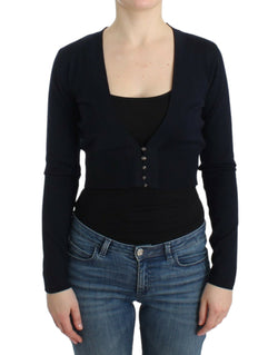 Elegant Black Cropped Virgin Wool Cardigan Cavalli