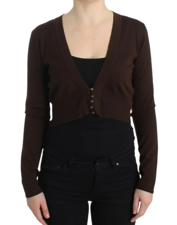 Elegant Brown Virgin Wool Cropped Cardigan Cavalli