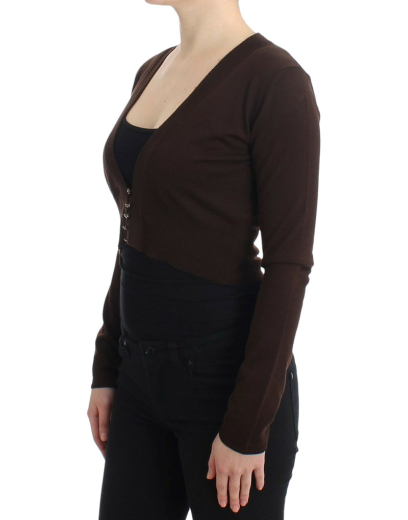 Elegant Brown Virgin Wool Cropped Cardigan Cavalli