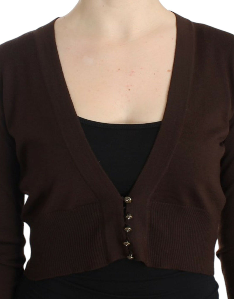 Elegant Brown Virgin Wool Cropped Cardigan Cavalli