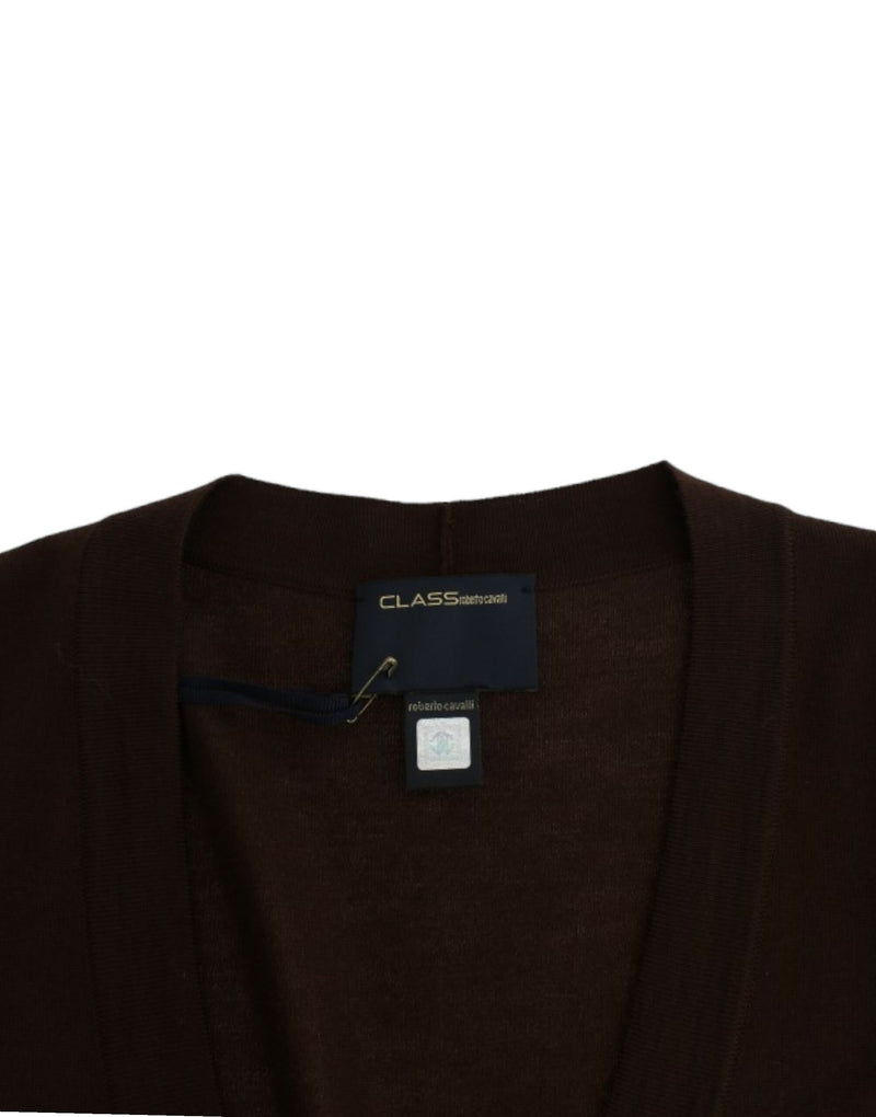 Elegant Brown Virgin Wool Cropped Cardigan Cavalli