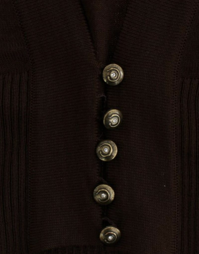 Elegant Brown Virgin Wool Cropped Cardigan Cavalli