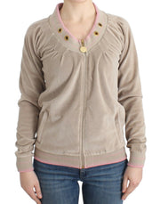 Beige Zip Cardigan with Gold Tone Accents Cavalli