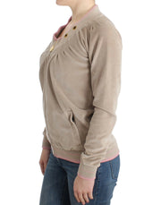 Beige Zip Cardigan with Gold Tone Accents Cavalli