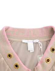 Beige Zip Cardigan with Gold Tone Accents Cavalli