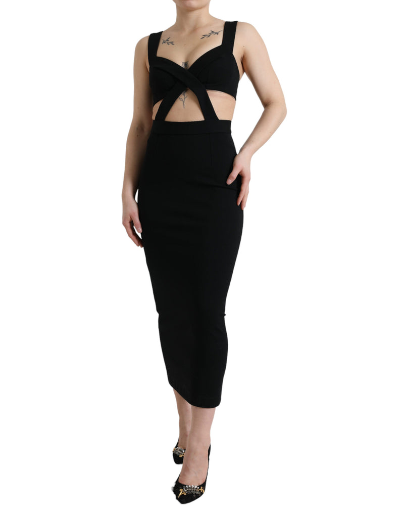Glamorous Black Bodycon Midi Dress Dolce & Gabbana