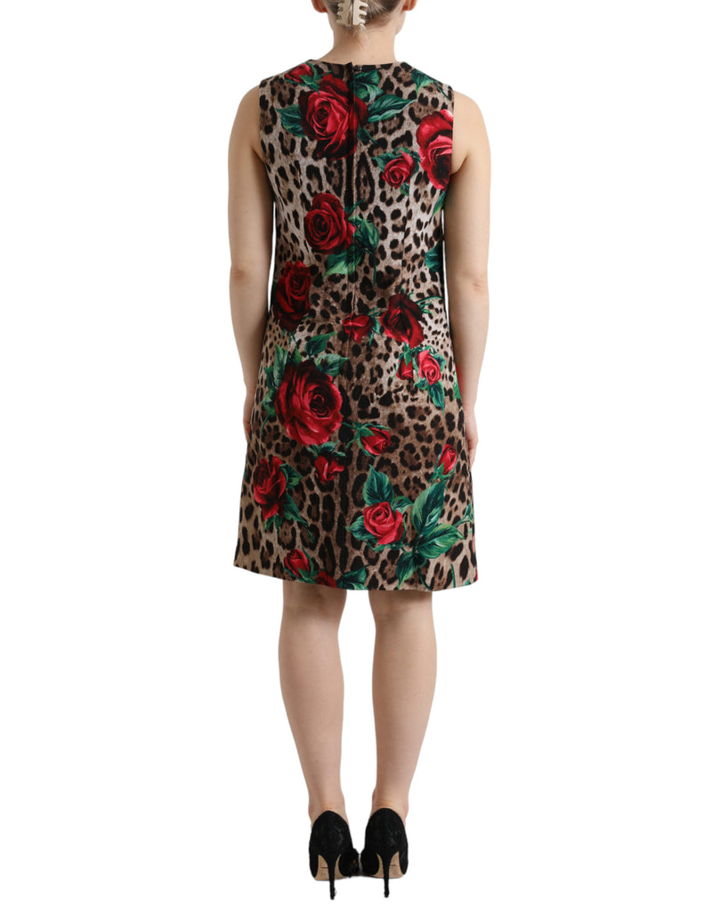 Elegant Leopard Floral A-Line Dress Dolce & Gabbana