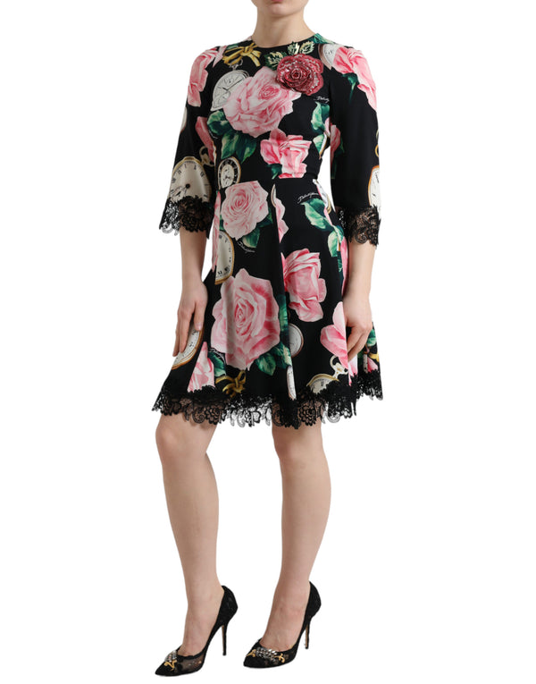 Enchanting Floral A-Line Dress with Sequined Detail Dolce & Gabbana