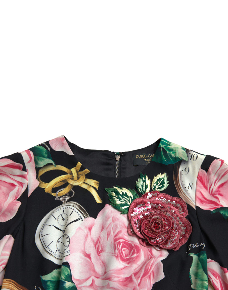 Enchanting Floral A-Line Dress with Sequined Detail Dolce & Gabbana