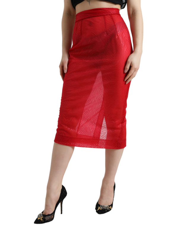 Chic Red High Waist Sheer Midi Skirt Dolce & Gabbana