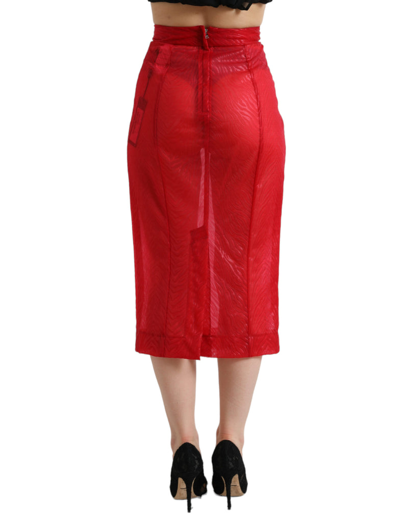 Chic Red High Waist Sheer Midi Skirt Dolce & Gabbana