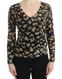 Elegant Multicolor V-Neck Wool Jumper Cavalli