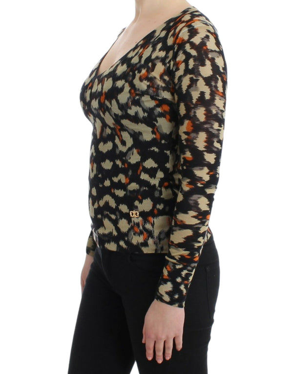 Elegant Multicolor V-Neck Wool Jumper Cavalli