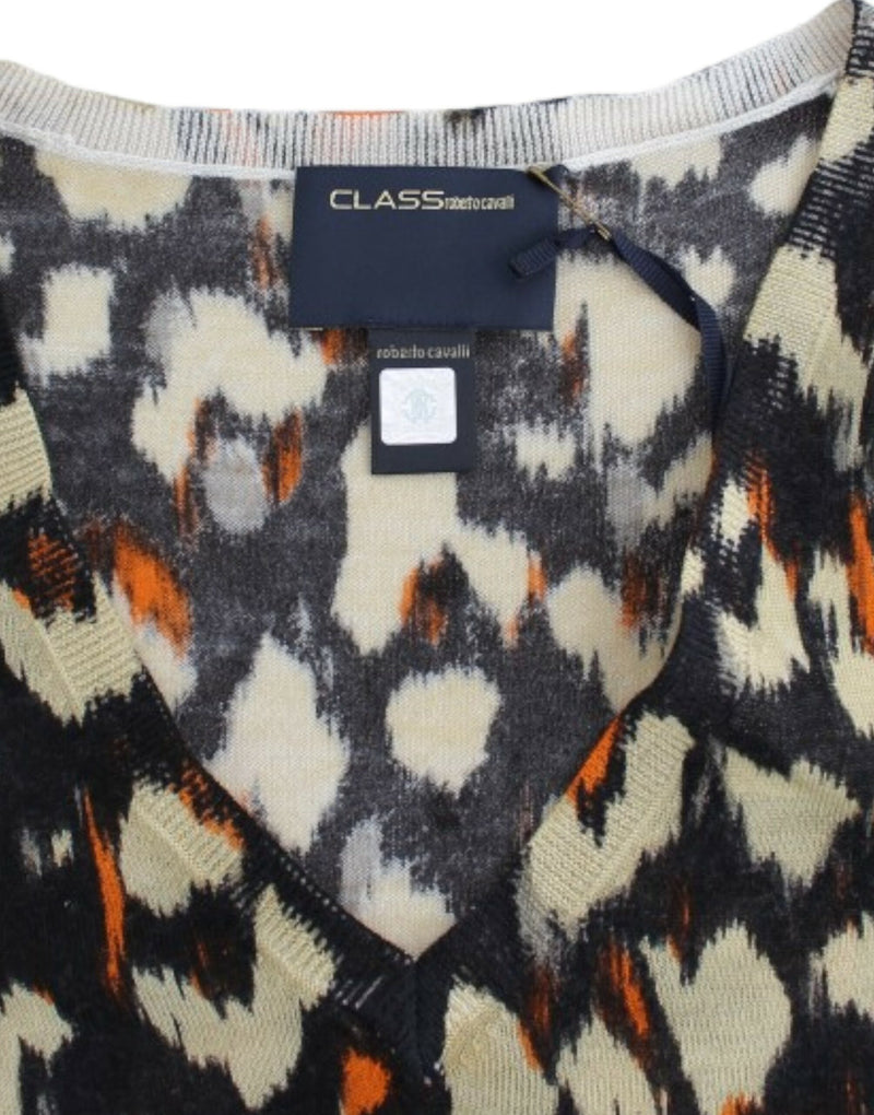 Elegant Multicolor V-Neck Wool Jumper Cavalli