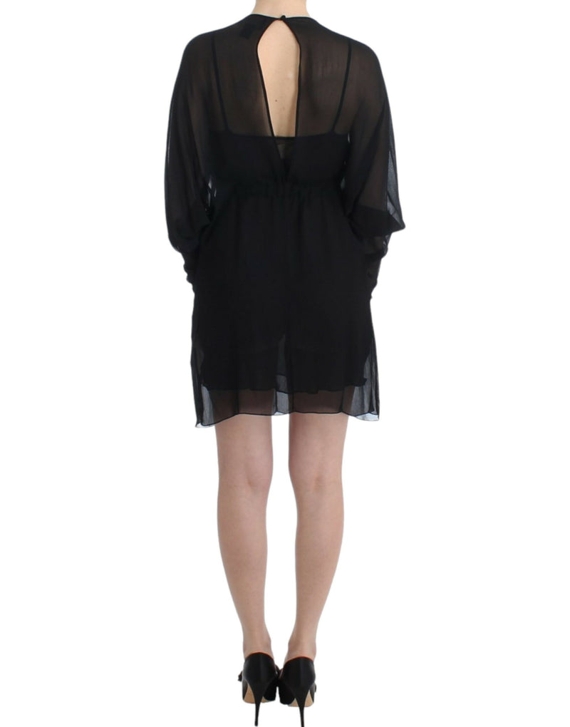 Elegant Sheer Black Silk Blouson Dress Cavalli