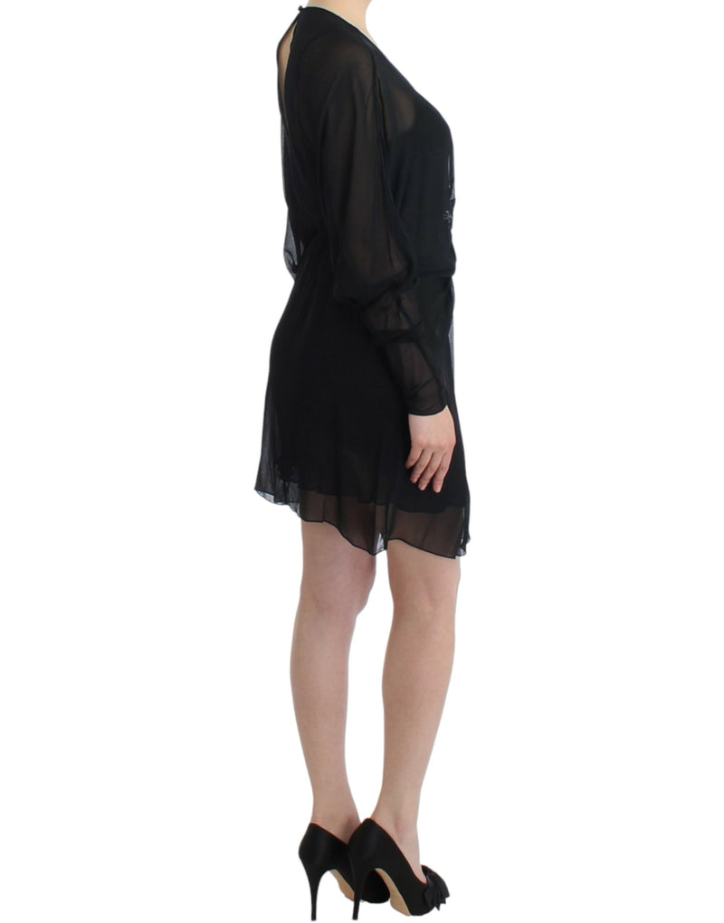 Elegant Sheer Black Silk Blouson Dress Cavalli