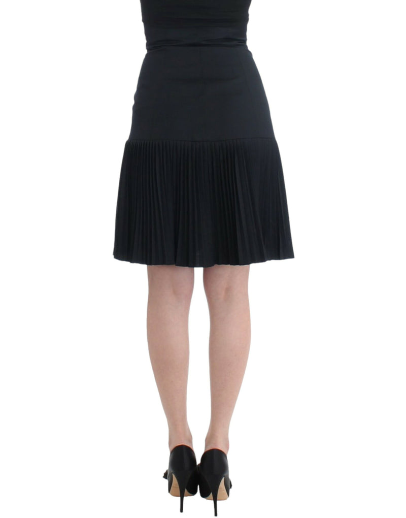 Elegant Black Pleated Lace A-Line Skirt Cavalli