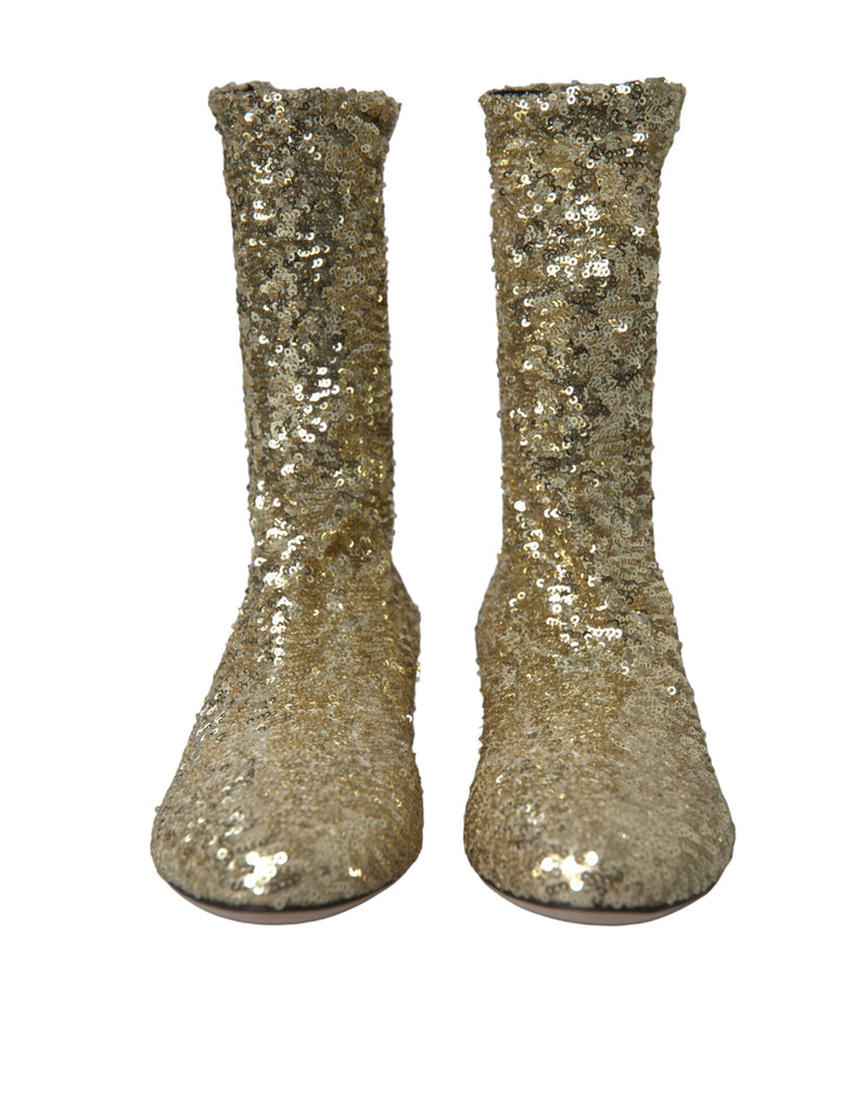 Elegant Mid Calf Gold Boots Exclusive Design Dolce & Gabbana