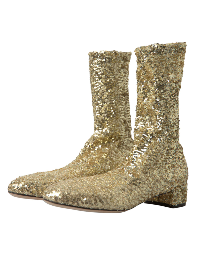 Elegant Mid Calf Gold Boots Exclusive Design Dolce & Gabbana