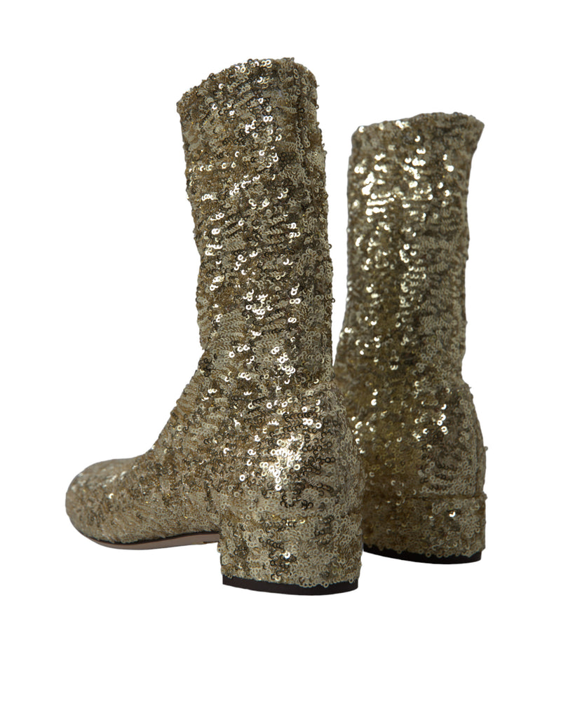 Elegant Mid Calf Gold Boots Exclusive Design Dolce & Gabbana