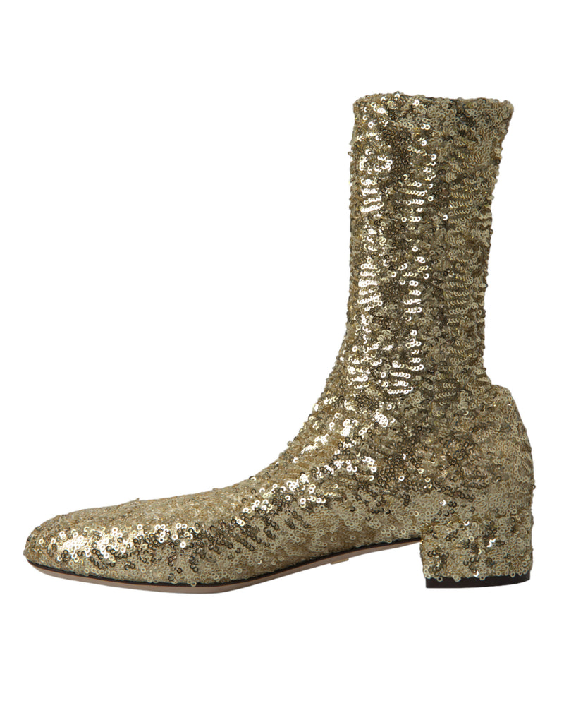 Elegant Mid Calf Gold Boots Exclusive Design Dolce & Gabbana