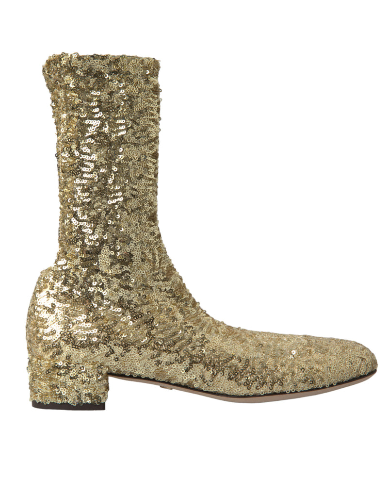 Elegant Mid Calf Gold Boots Exclusive Design Dolce & Gabbana