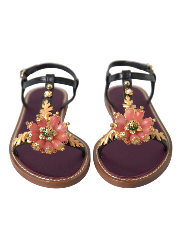 Elegant Crystal-Adorned Flat Sandals Dolce & Gabbana