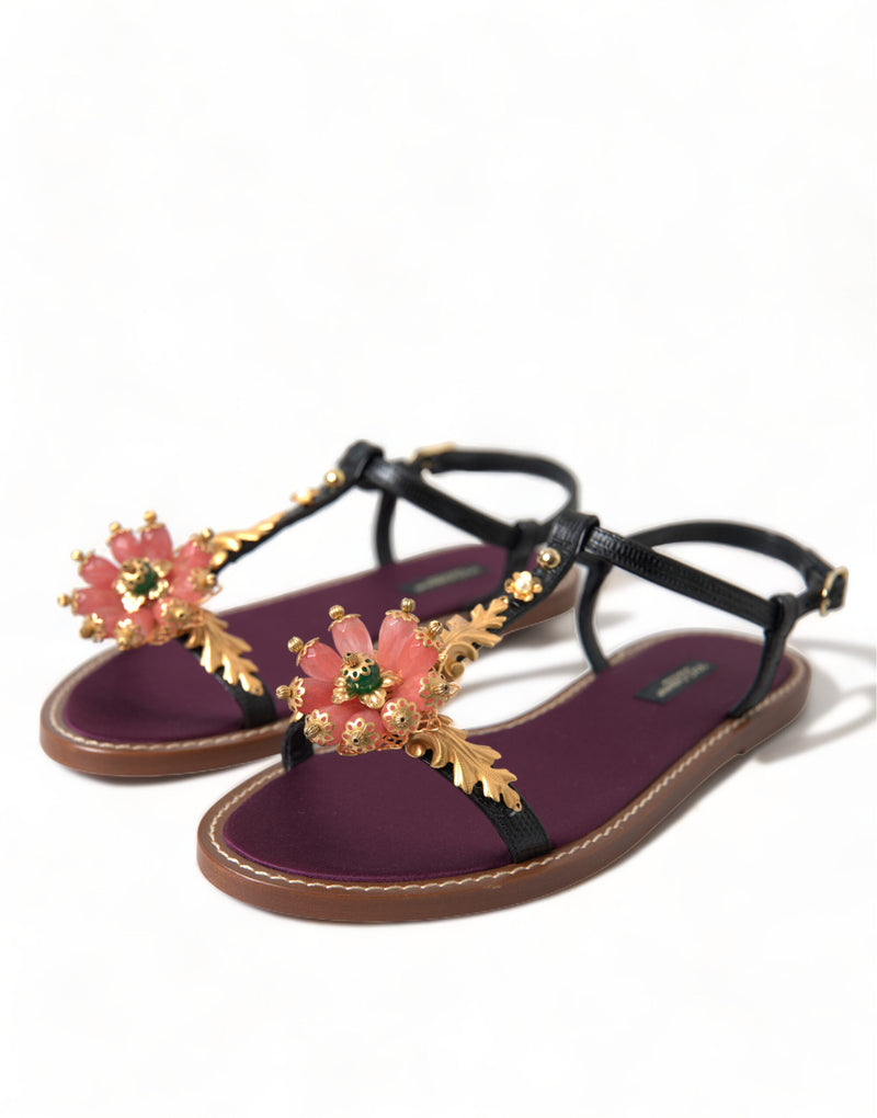 Elegant Crystal-Adorned Flat Sandals Dolce & Gabbana