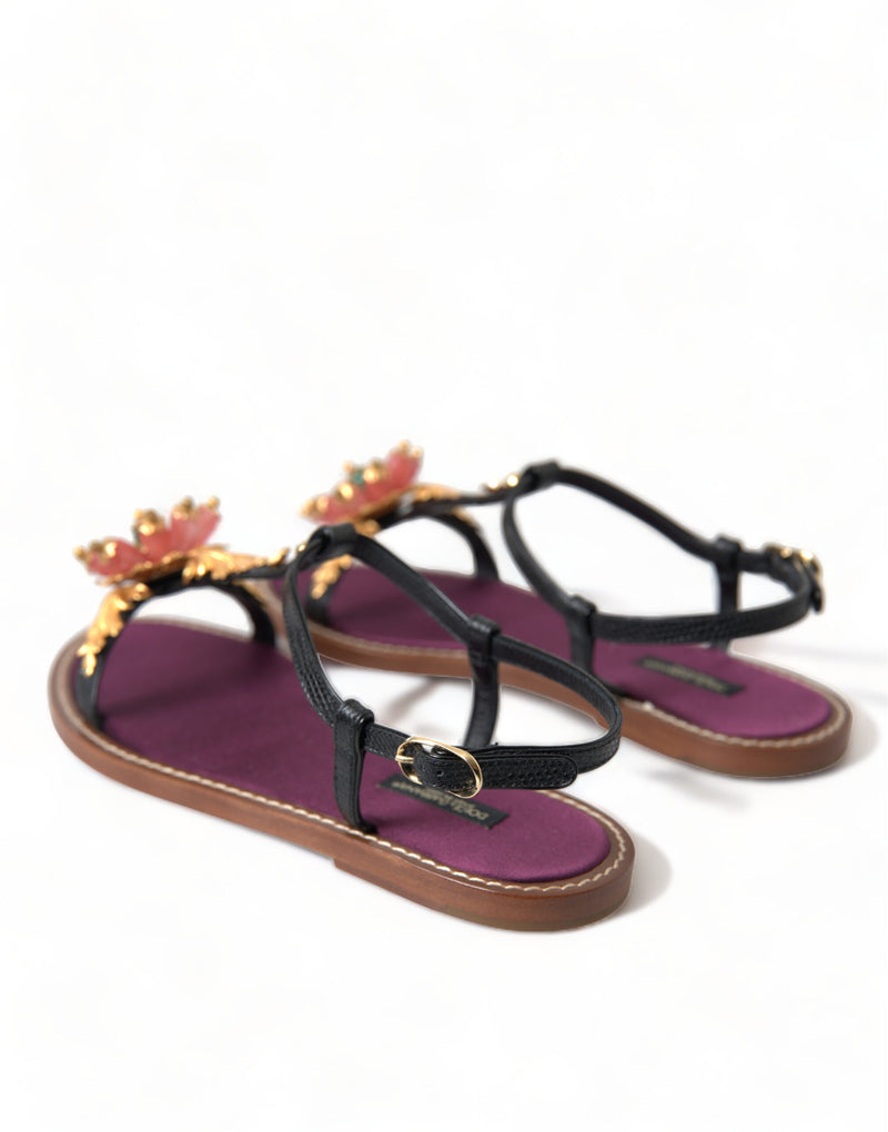 Elegant Crystal-Adorned Flat Sandals Dolce & Gabbana