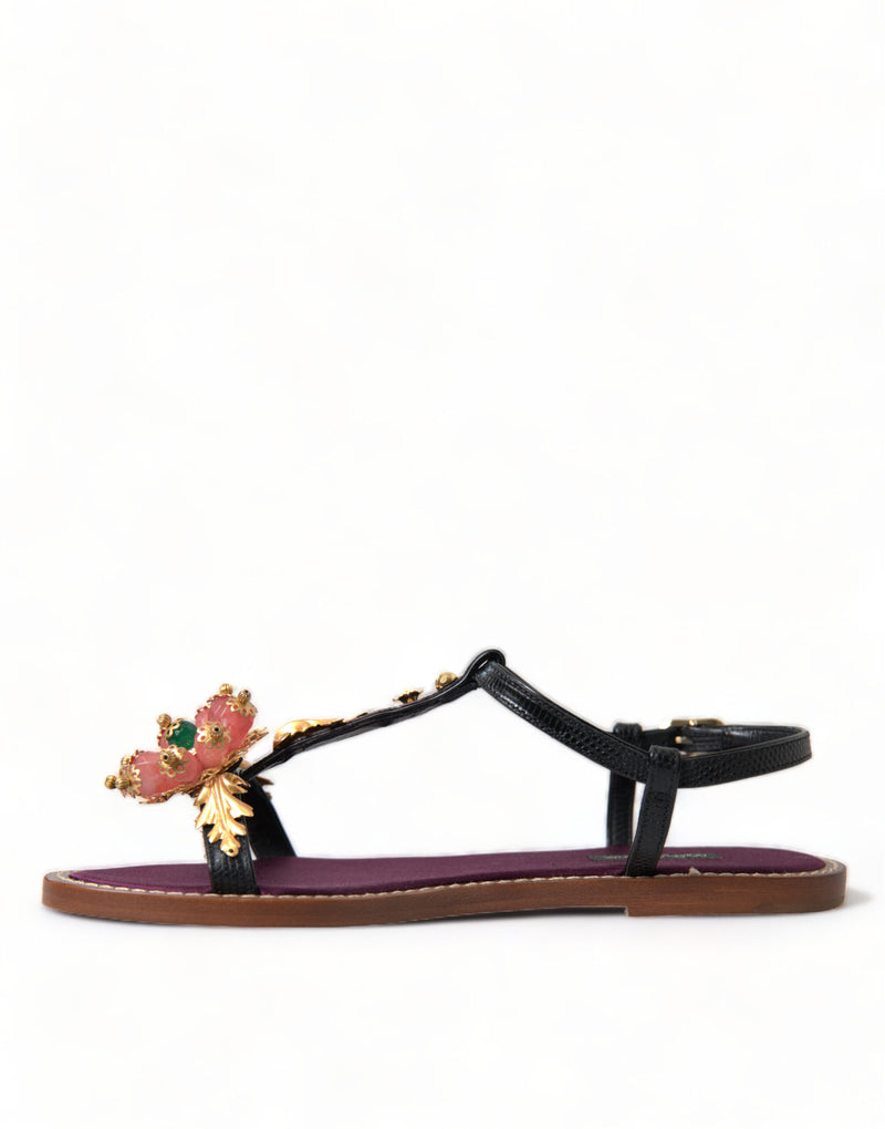 Elegant Crystal-Adorned Flat Sandals Dolce & Gabbana