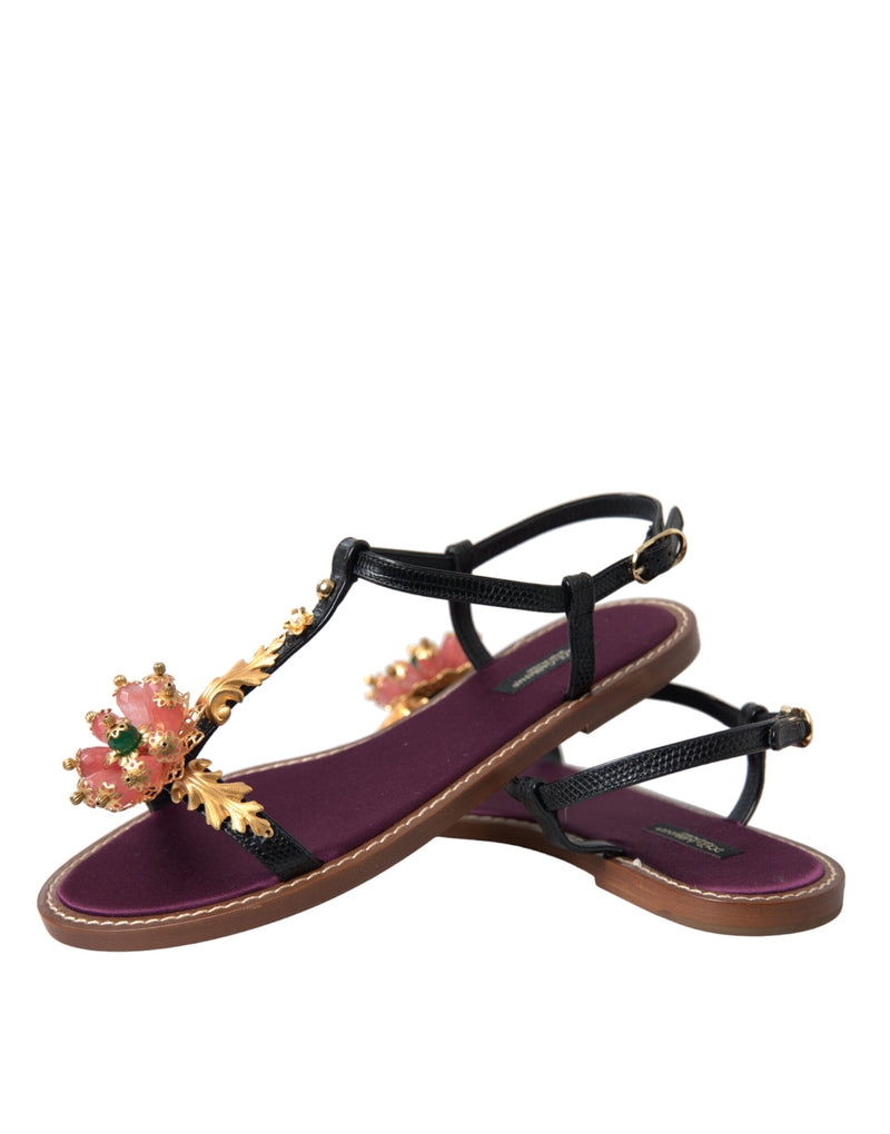 Elegant Crystal-Adorned Flat Sandals Dolce & Gabbana