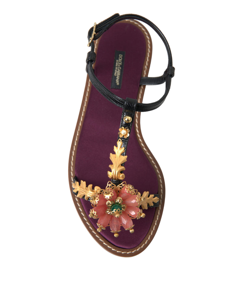 Elegant Crystal-Adorned Flat Sandals Dolce & Gabbana