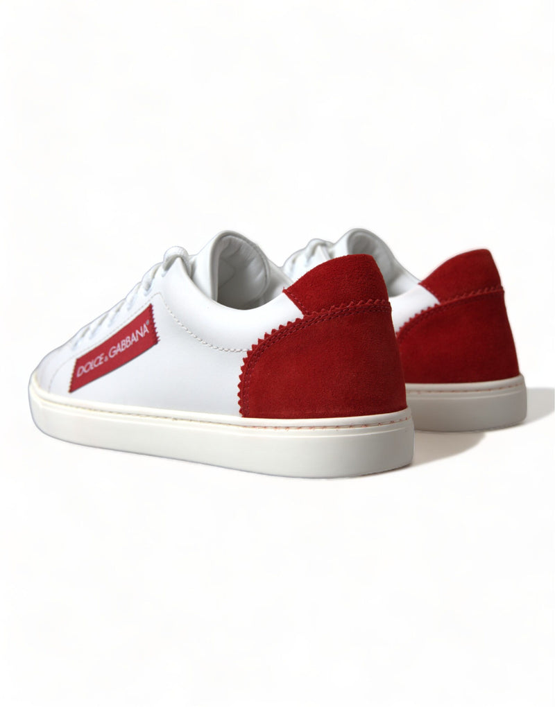 Chic White Leather Sneakers with Red Accents Dolce & Gabbana