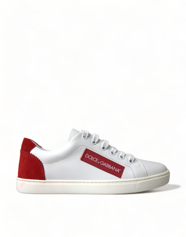 Chic White Leather Sneakers with Red Accents Dolce & Gabbana