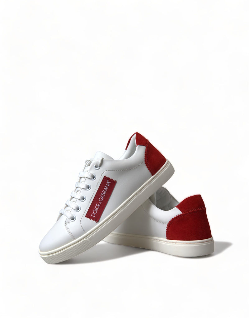 Chic White Leather Sneakers with Red Accents Dolce & Gabbana