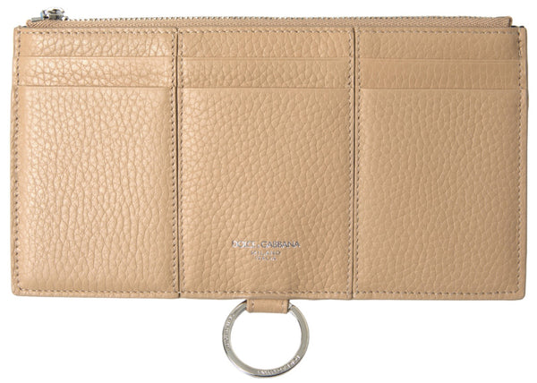 Elegant Beige Leather Wallet with Detachable Strap Dolce & Gabbana