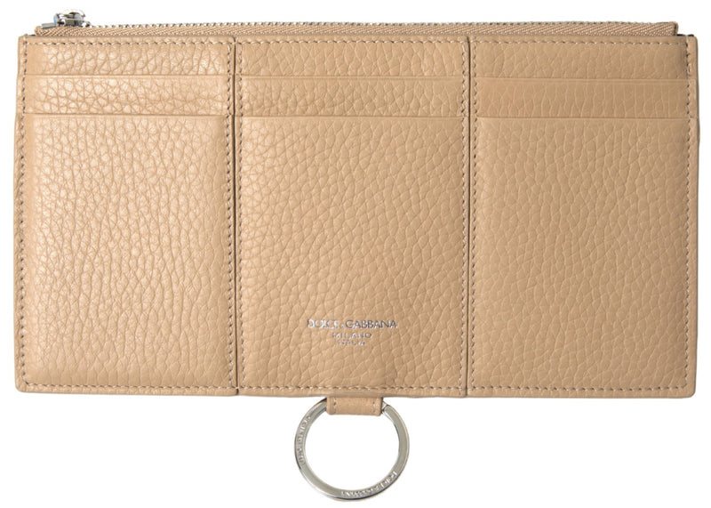 Elegant Beige Leather Wallet with Detachable Strap Dolce & Gabbana