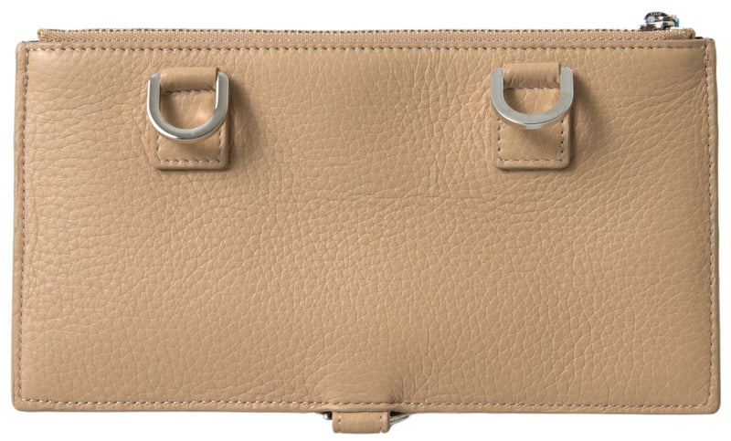 Elegant Beige Leather Wallet with Detachable Strap Dolce & Gabbana