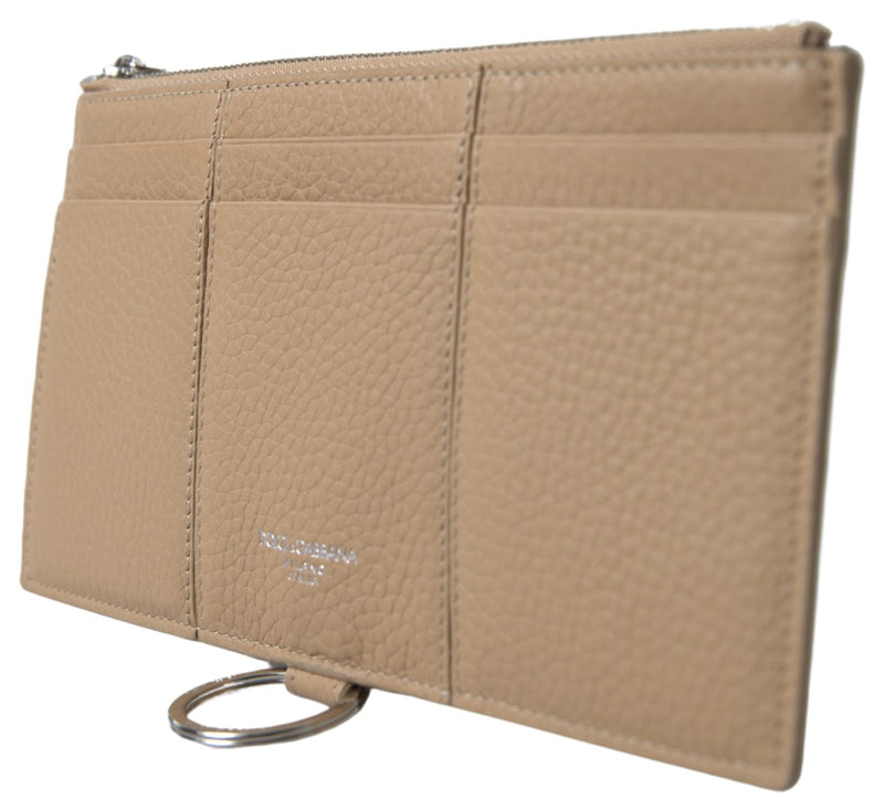 Elegant Beige Leather Wallet with Detachable Strap Dolce & Gabbana