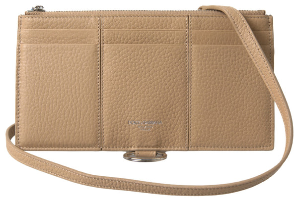 Elegant Beige Leather Wallet with Detachable Strap Dolce & Gabbana