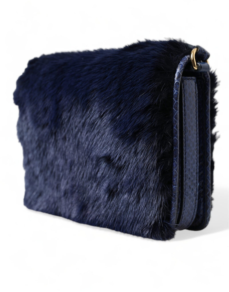 Exquisite Blue Mink Fur Shoulder Bag Dolce & Gabbana